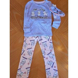 Little girl's yoga cats pajamas and eye mask size 4